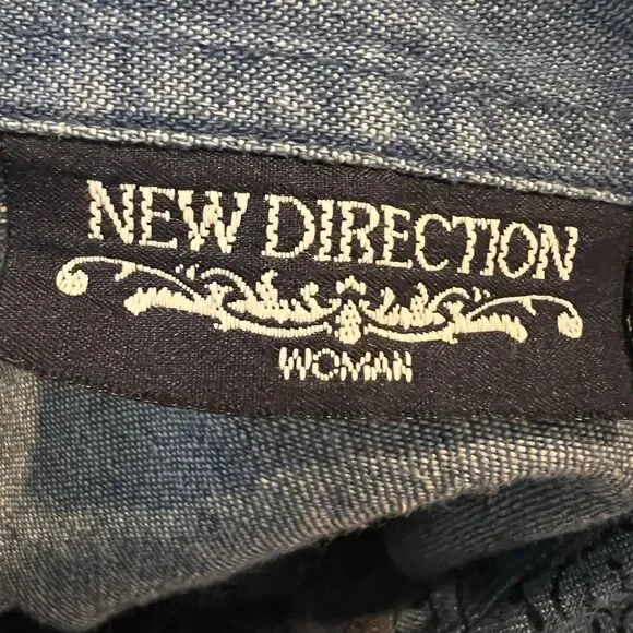 New Directions Women’s Chambray Button Up Shirt 3X Embroidered Dancing Girl Tree - Picture 3 of 7